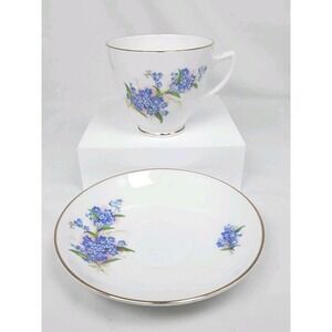 Vtg  Consort Fine English Bone China Blue Forget-Me-Not Floral Teacup &‎ Saucer